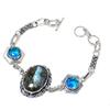 Labradorite, Blue Topaz Gemstone Handmade 925 Srerling Silver Bracelet 7-8"