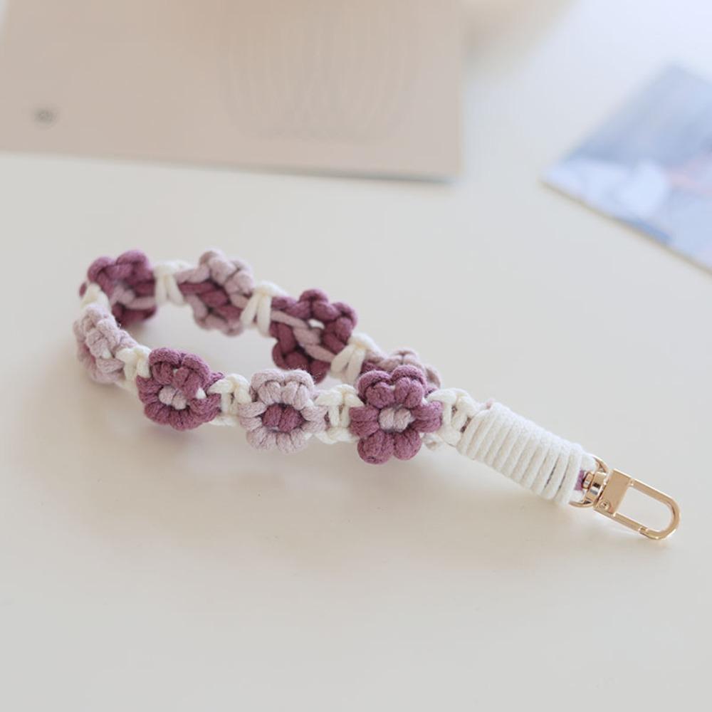 Phone Wristband Daisy Flower Keychain Keyring Crochet Macrame Wristlet Boho Phone Case Rope  Girls