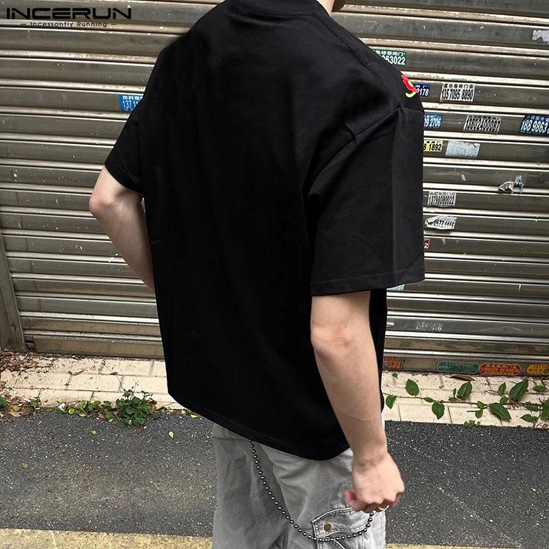 INCERUN Summer Men O-neck Short Sleeve Embroidery Casual Oversized T-shirts