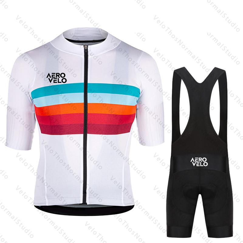 Men's Cycling Jersey Set Summer Short Sleeve and Bib Shorts Pro Race Bicycle Clothing MTB Ropa Maillot AERO VELO Camping Sport