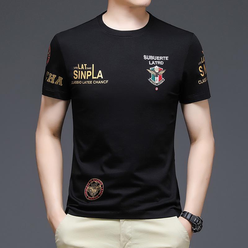 

Mingdishu Чоловіча футболка з мерсеризованої бавовни корейського стилю з круглим вирізом, модна, з коротким рукавом XL