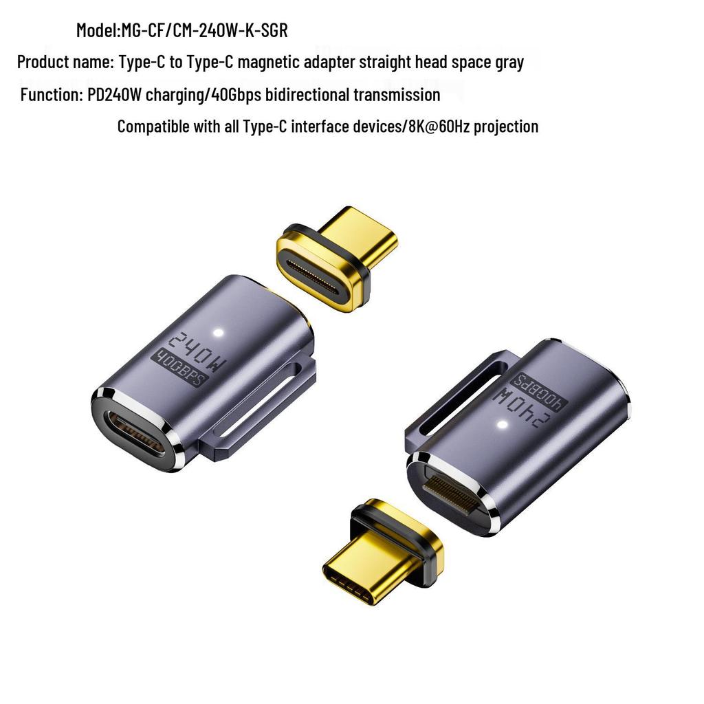 Magnetyczny Adapter USB4 Typu C, 140W, Wideo 8K@60Hz, Pełna Funkcjonalność 40Gbps, Szybkie Ładowanie PD, Kątowy Design.