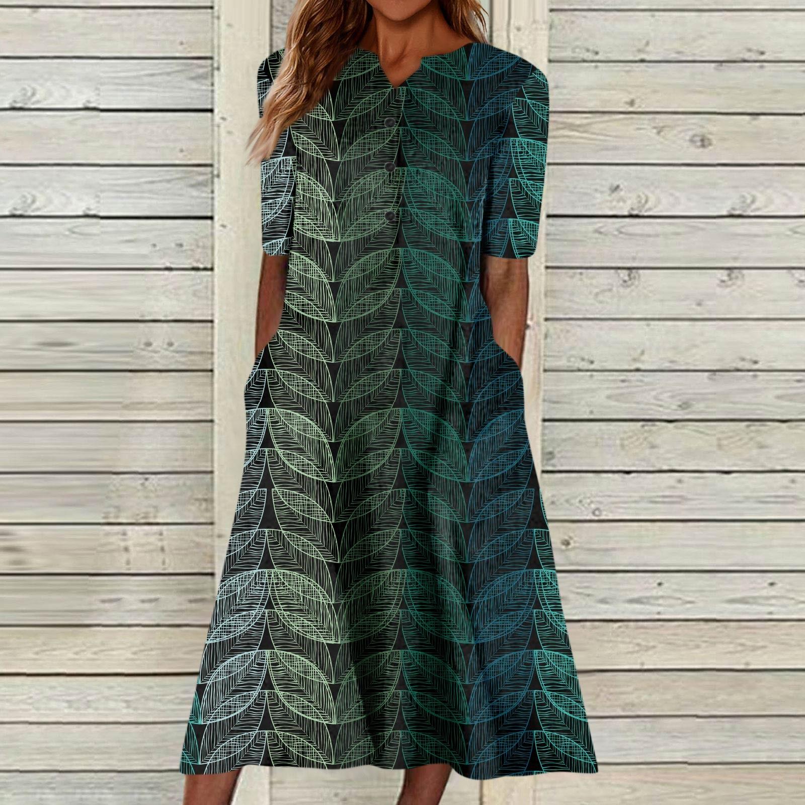 

Летнее платье для женщин, повседневное пляжное свободное платье с v-образным вырезом и короткими рукавами и карманами на пуговицах с цветочным принтом