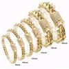 10/12/14/16mm Punk Gold Color Curb Cuban Chain Bracelet Men Women Hiphop Stainless Steel CZ Zircon Bike Biker Bangle Jewelry
