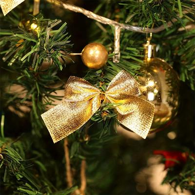 12/24/36Pcs Christmas Bow Red Gold Mini Xmas Tree Bowknot Pendant Ornaments for Home Decoration Navidad New Year Party DIY Gifts