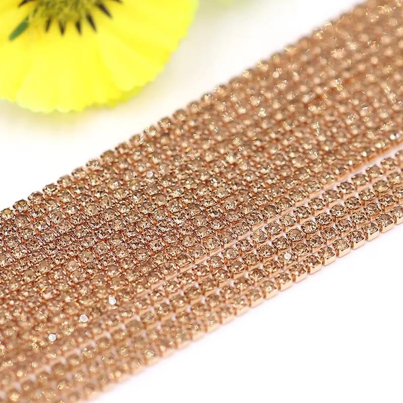 10yards 2mm Color Sewing Rhinestone Chain Trim Crystal Dense Diamond Chain Glitter Crystal Cup Chain for DIY Decorative Craft