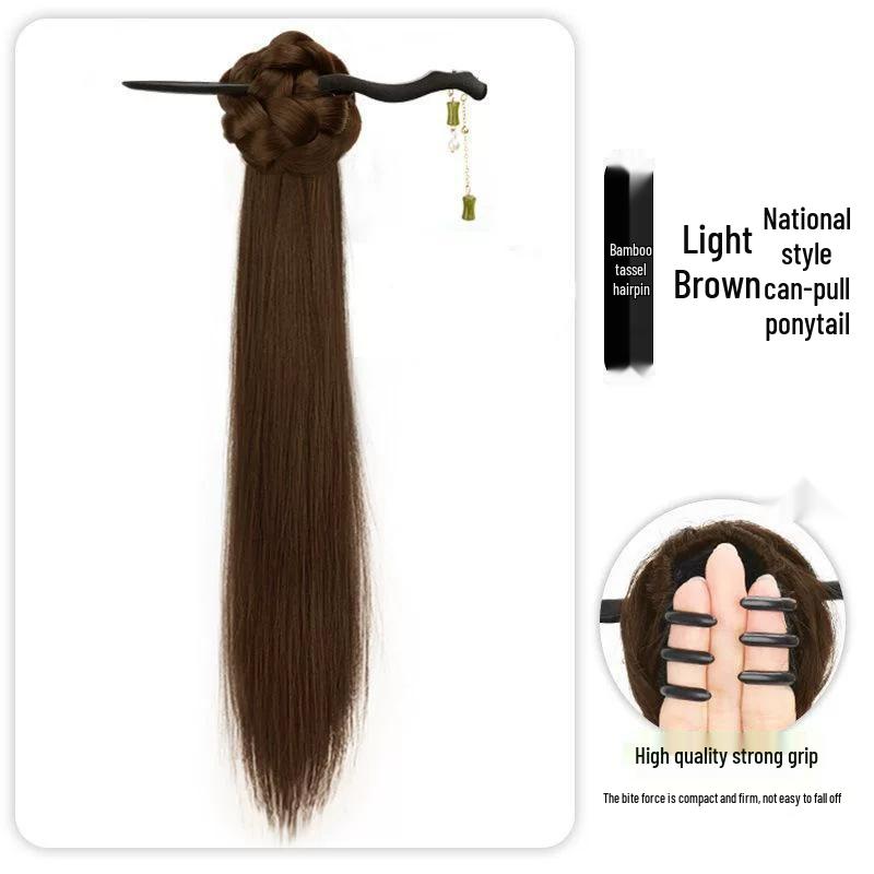 Women's Light Chinese-Style Braided Ponytail Wig Clip for Hanfu & Qipao
