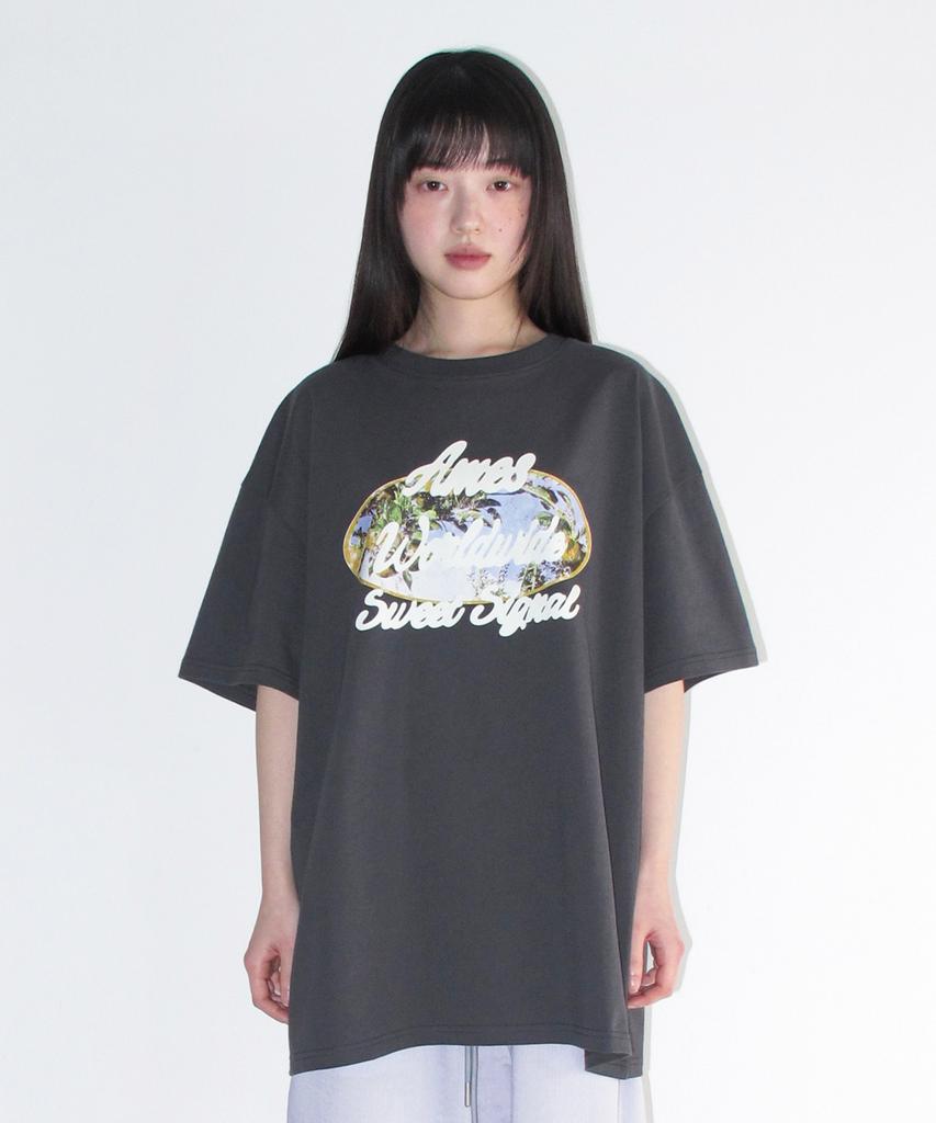 AMES-WORLDWIDE Palm Tree Oval Tee Charcoal