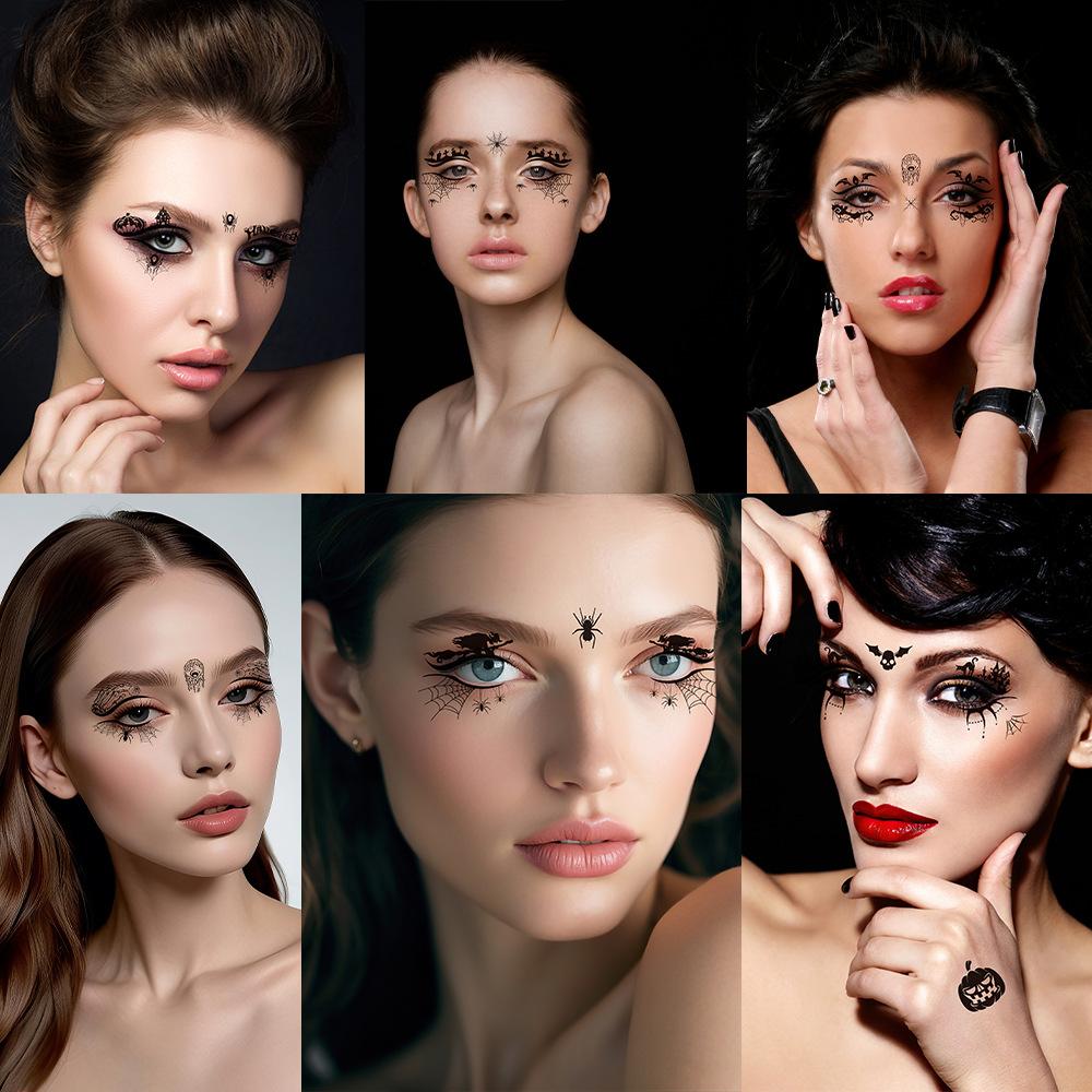 10PCS Halloween Eyes Temporary Tattoo Sticker,Black Spider Web Pumpkin Ghost Black Cat Witch Bat Spider Pattern, Facial Eye Makeup Fake Tattoo Sticker