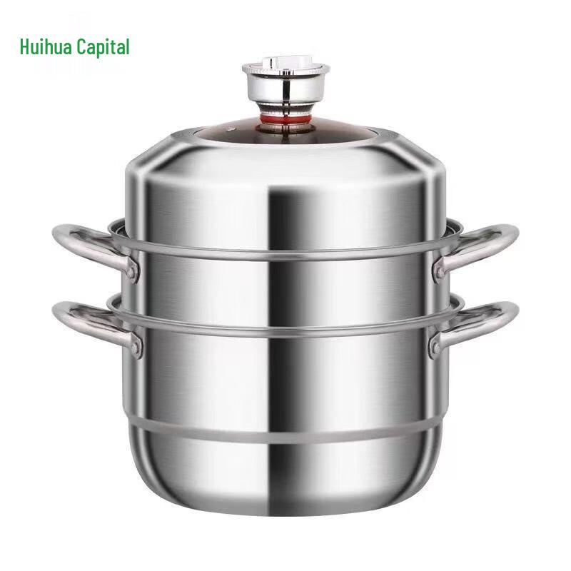 HUIHUADU Food-Grade 304 Stainless Steel Timed 3-Tier Steamer