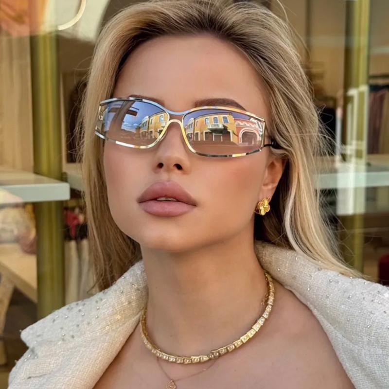 3pcs Fashion Women Punk Metal Frame Sunglasses Y2K Hollowed Out Future Sense Sun Glasses Travel Outdoor Unisex Eyewear UV400