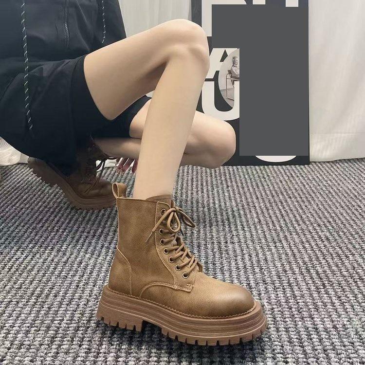 Thick-soled Martin Boots Women's Thick-heeled Cotton Boots Autumn and Winter New Versatile Velvet Thermal Locomotive Short Boots Women