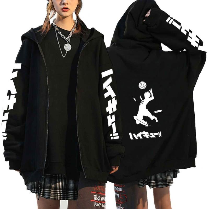 Haikyuu Volleyball Anime Mens Zipper Hoodie Loose Fit Cotton Sweatshirt Teens Casual Wear