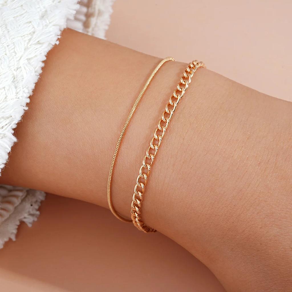 LATS 6Pcs Gold Color Bracelet Set Boho Retro Thick Twist Cuban Chain Bracelet for Women 2023 Trendy Quality Jewelry Gifts