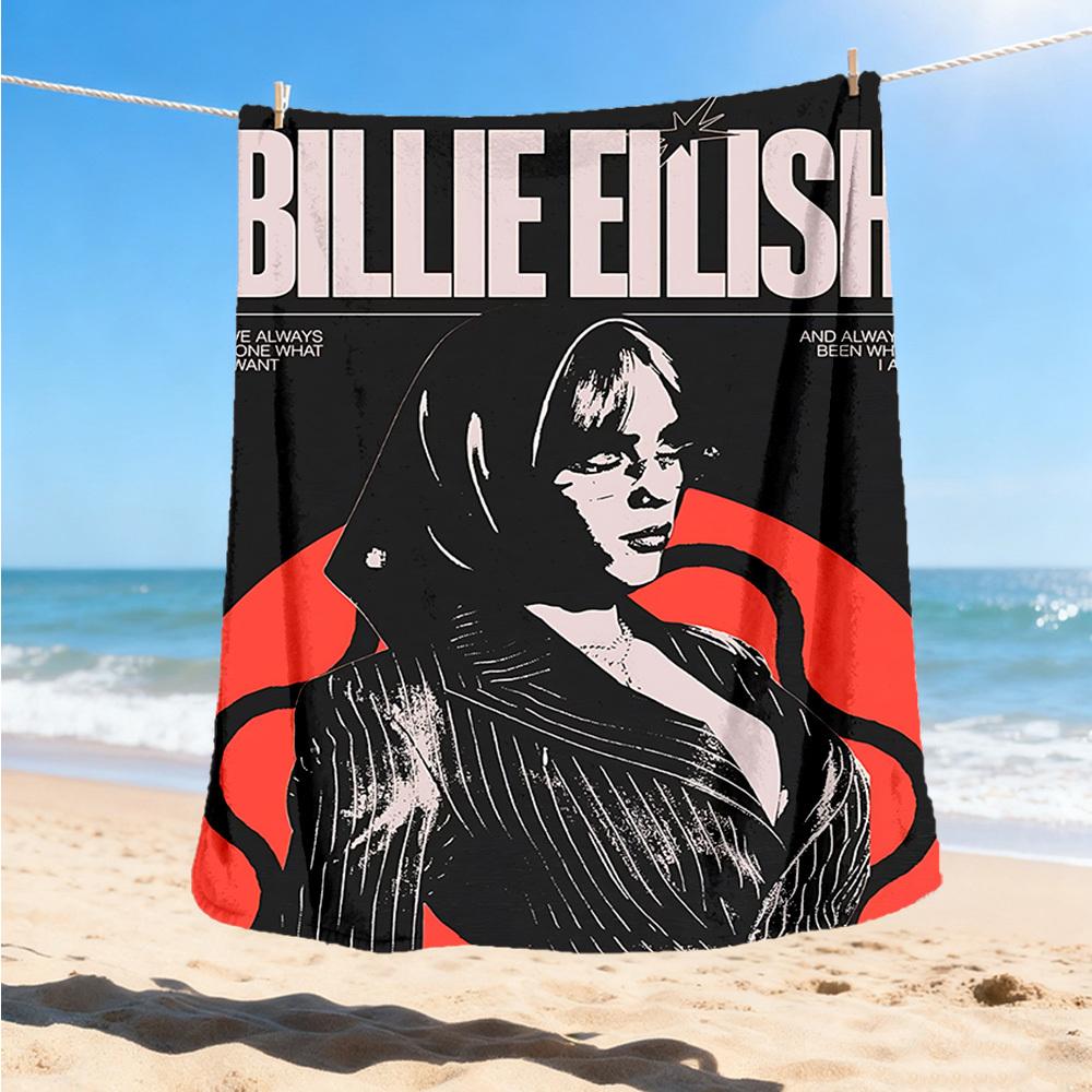 1pc Billie Eilish Outdoor Flannel Blanket, Cozy & Warm Soft Te Playful Design, Napping Camping,