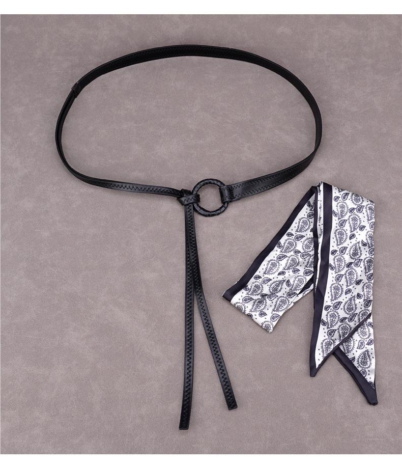 Red Silk Scarf Belt: Women's Retro Accessory for Jeans or Skirt with Double Belt Design.