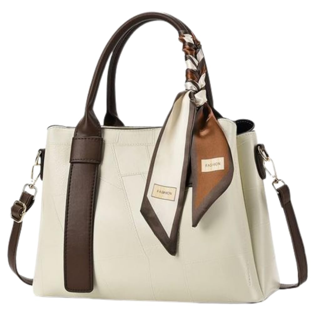ORIJIRI Women s Shoulder BagHandbag, Popular, Large Capacity, 2-Way Bag, Includes Scarf, Cute, PU Leather (White)