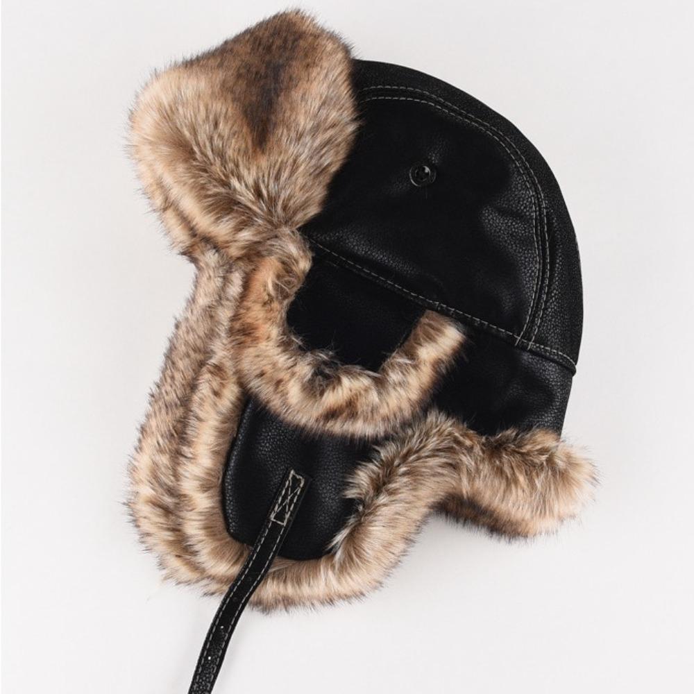 Leather Caps Lei Feng Hat Pilot Snow Cap With Ear Flap New Hunter Hat  Men's