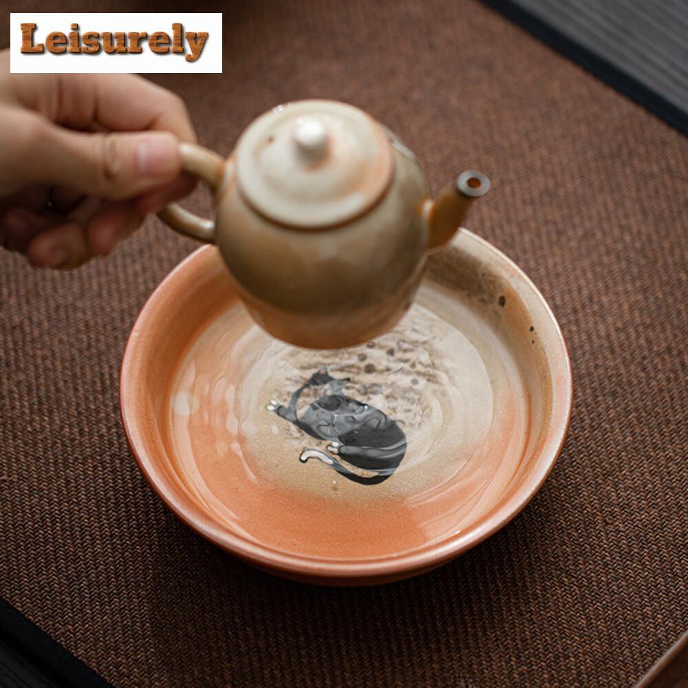 Kreativer Handbemalter Zhiye Katzen-Topfhalter Halter Trockenbrüh-Tisch Teetablett Keramik-Isolierunterlage Obst-Snack-Platte Zubehör