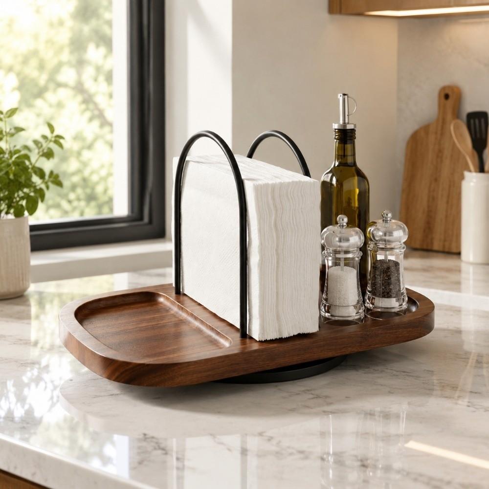 Multi Compartment Rotating Napkin Holder Vertical Napkin Holder  for Dining Table