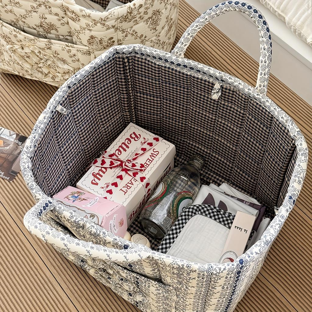 Großer Aufbewahrungskorb | Gestepptes Canvas Mit Zufälligem Druck, Dick, Tragbarer Wäschekorb Mit Griff Für Verschiedene Raumtypen, Wäschekörbe
