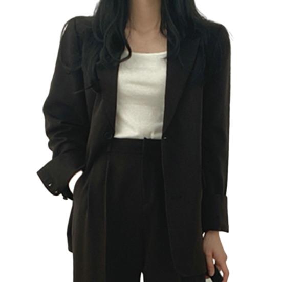 Blazer monopetto a maniche lunghe con risvolto casual da donna Tasche a vita alta Pantaloni dritti a gamba larga Abbigliamento da lavoro da ufficio
