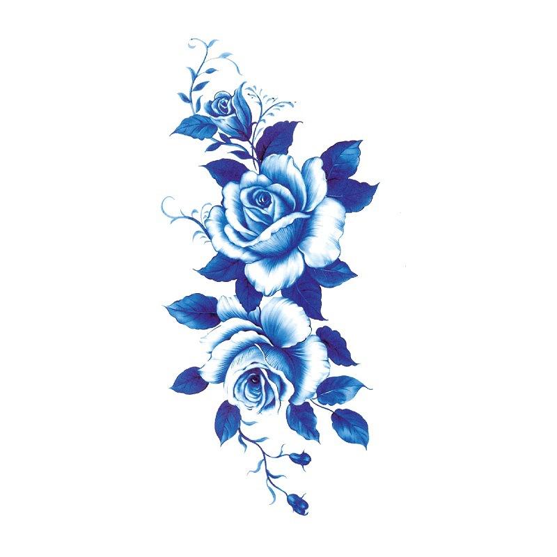 Adesivo de tatuagem de flor de rosa azul, flor de ameixa, padrão grande, capa de braço, adesivo de tatuagem à prova d'água, amostra de tatuagem