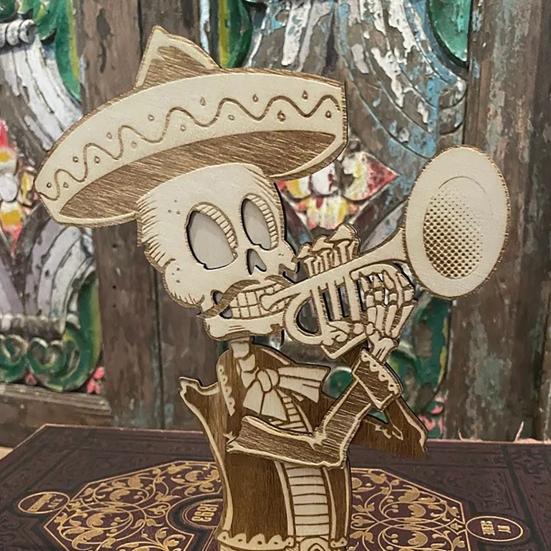 Halloween Articulated Skeleton Decoration Guitar/Horn/Violin Player Skeleton Statue Collectible DIY Wood Ornament for Home Party Decor