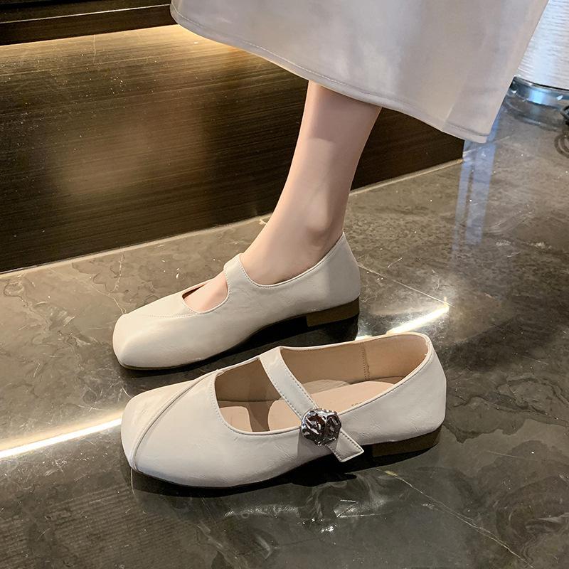 Silver Velcro single shoes retro square head 2025 summer new Mary Jane shoes women's low heel with skirt grandma shoes