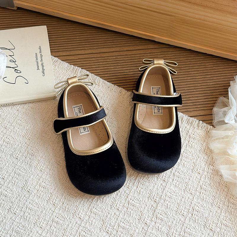 Girls Velvet Bow Decor Mary Jane Casual Flat Shoes 23 чёрный