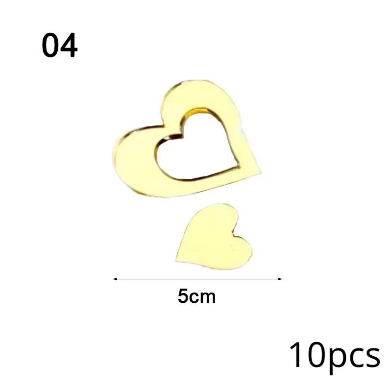 10Pcs Golden Heart Acrylic Cake Topper Valentine's Day Cupcake Decorations Anniversary Wedding Party Cake Toppers Kitchen Tools