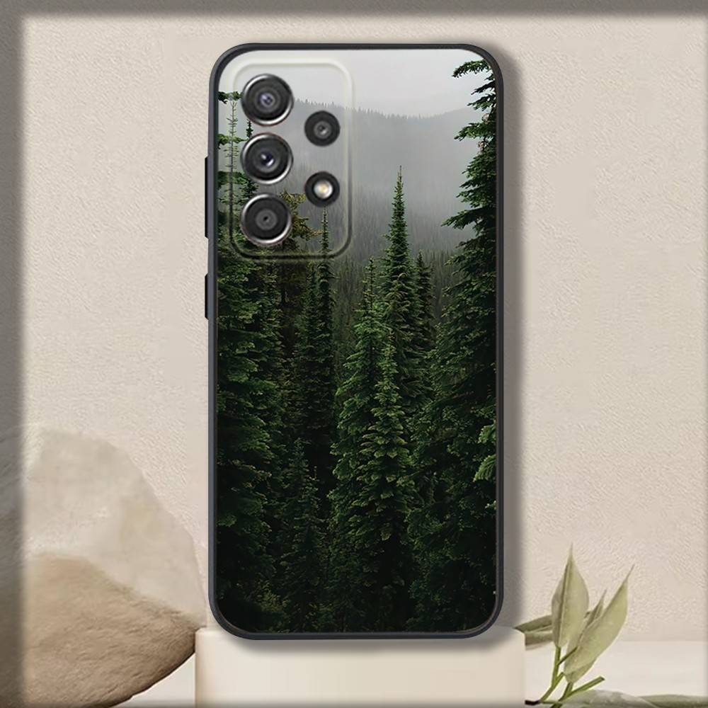 Art Forest Mountains Phone Case For Samsung S 25,24,23,22,30,21,10,9,Ultra,Plus,Lite,FE,4,5 G Soft Black Case