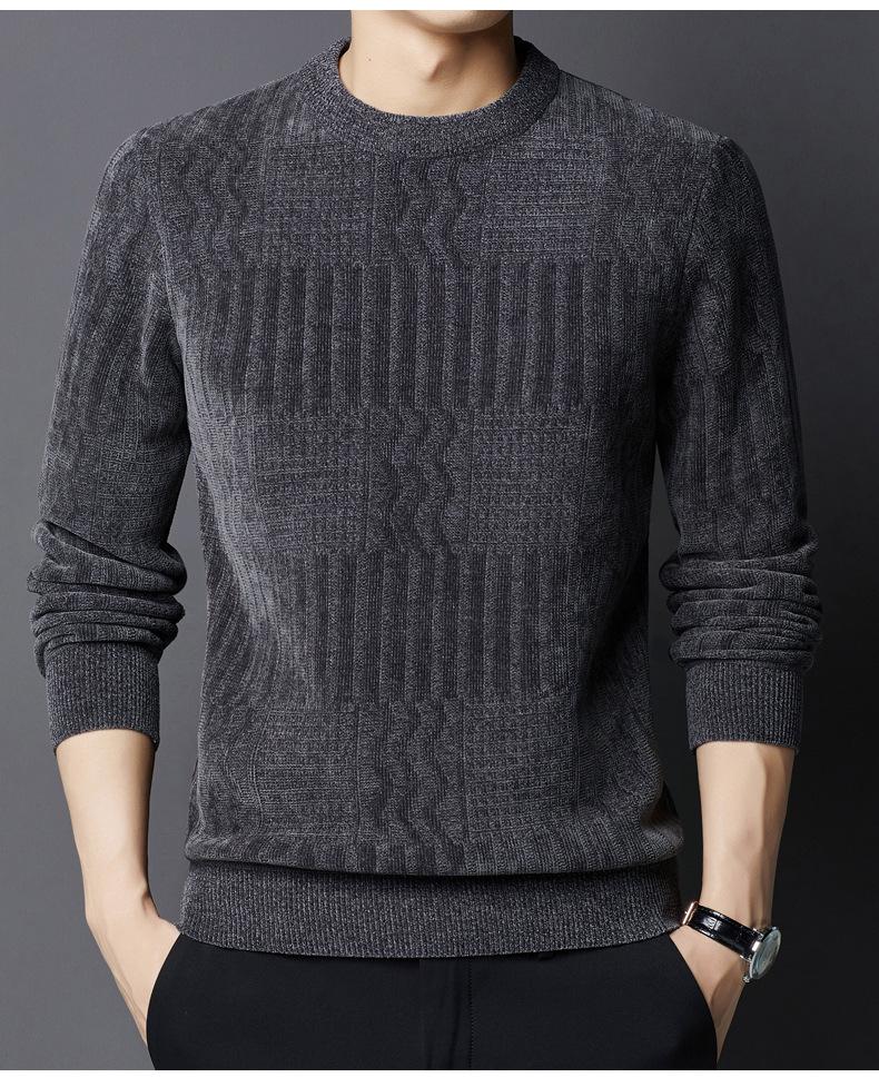 Men's Chenille Sweater - Thick, Warm, Round Neck, Autumn/Winter Knit