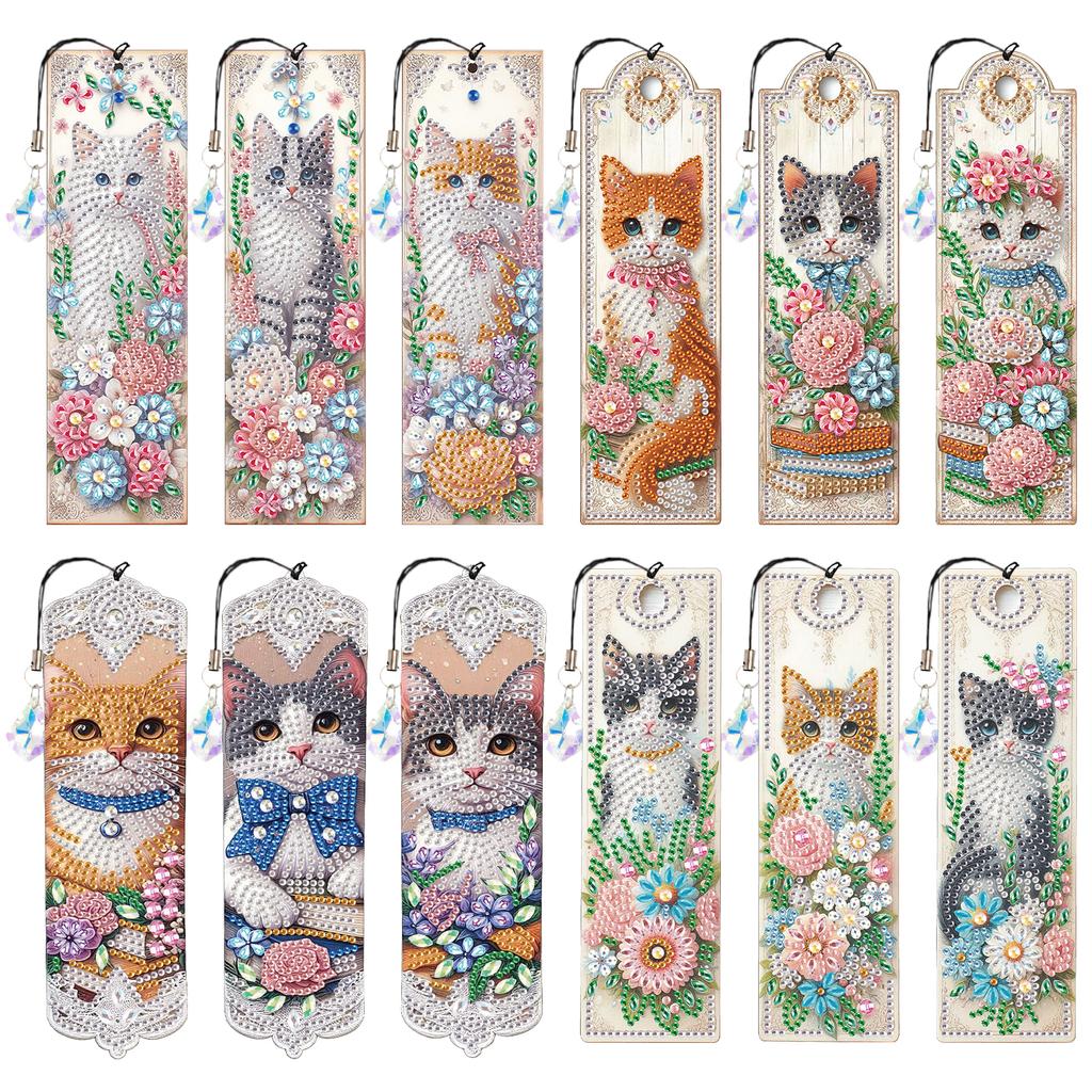 12Pcs Flower Animal DIY Diamond Bookmark Art Projects with Crystal Pendant Diamond Art Bookmark for Adults Book Lovers
