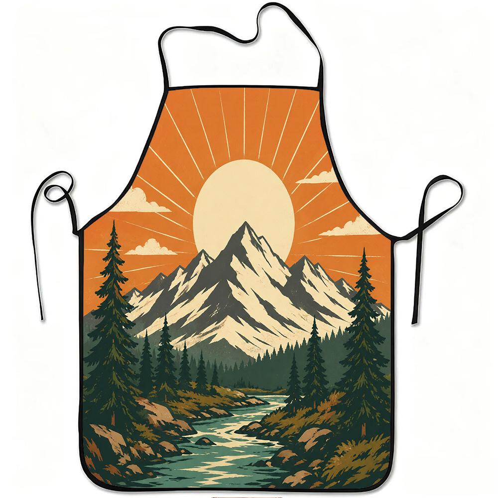 1pc Mountain Sunrise Landscape Apron with Adjustable Waistband & Suitable for Cooking, Gardening, Orchard Picking - Durable Easy