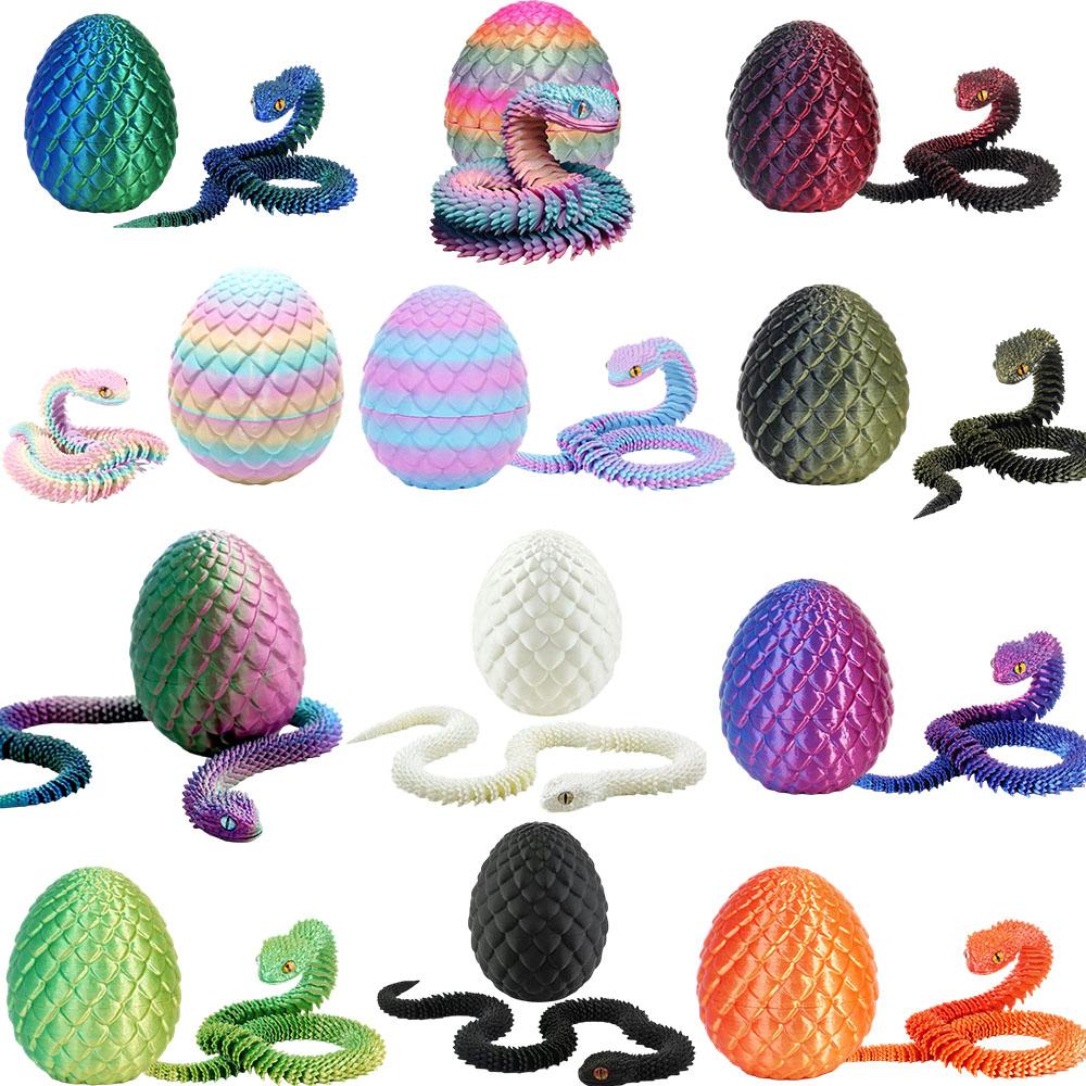 3D Printed Snake Egg Joint Movable Creative Stress Relief Toy Rotatable Desktop Ornament Snake Shaped Miniature Model Gift