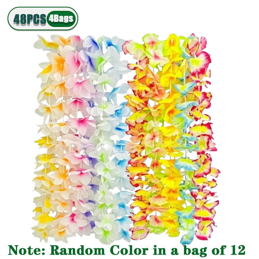 12/24/48PCS Artificial Flower Lei Necklace Tropical Party Decor for Beach Wedding Birthday Luau Summer Festival Photo Props