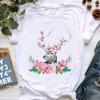 Kawaii Alpaca With Flowers And Coffee Print T Shirt Girls Summer Short Sleeve Tshirt Femme Fashion Tops Tee Shirt Female