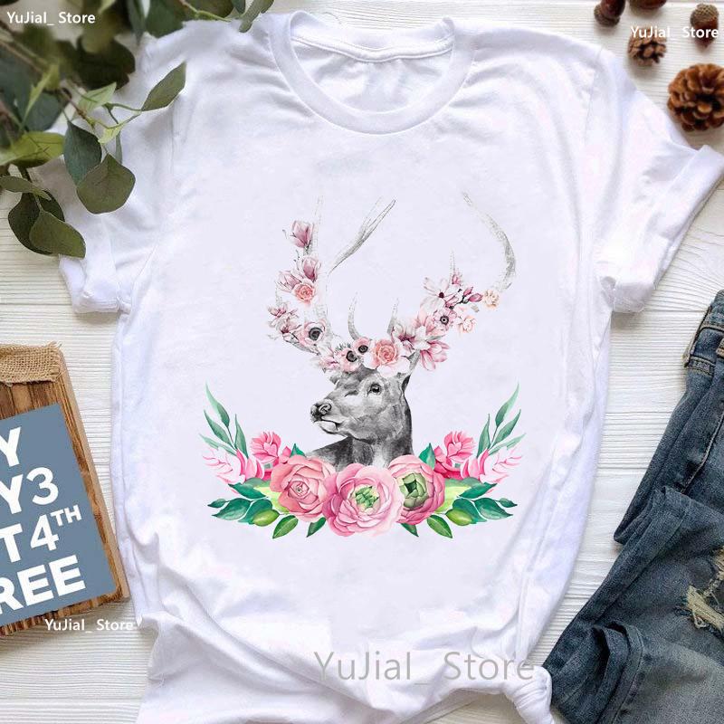 Kawaii Alpaca With Flowers And Coffee Print T Shirt Girls Summer Short Sleeve Tshirt Femme Fashion Tops Tee Shirt Female