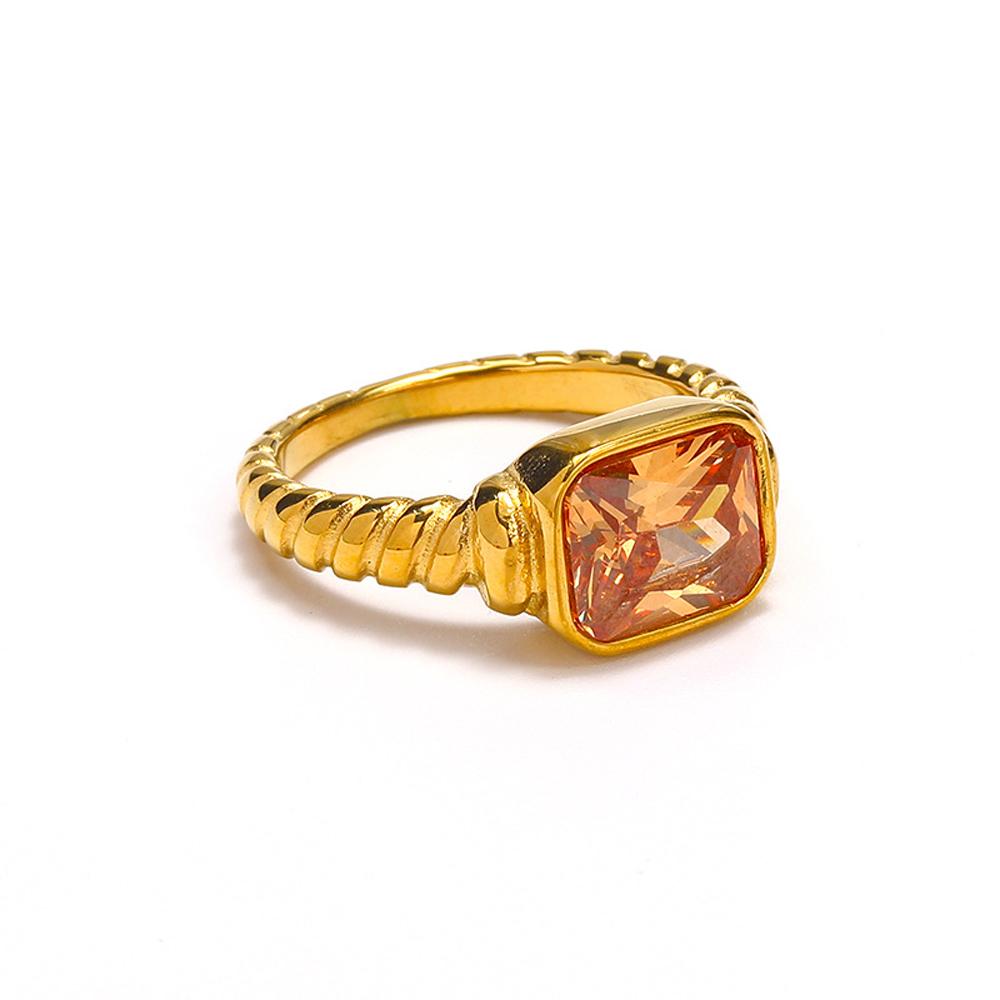 Damen Croissant Twist Spiralband Ringe Mit Rechteckigem Zirkonia Stein Elegant 18 Karat Vergoldet Edelstahl Schmuck Geschenk für