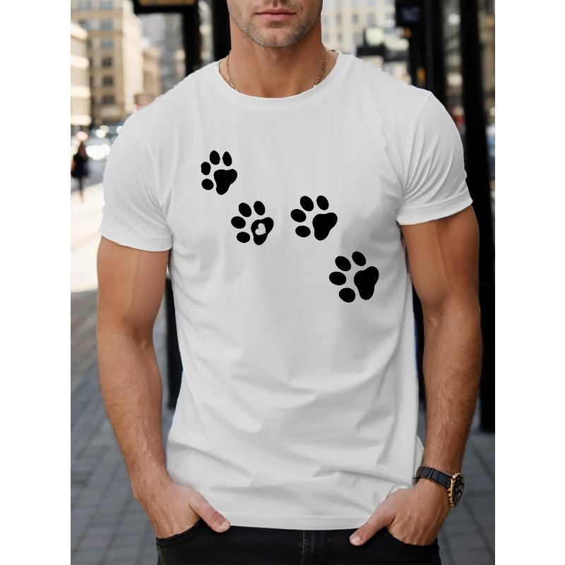 

Милые следы лапок Мужская футболка с коротким рукавом Летняя футболка Топ Повседневная, Модная S белый