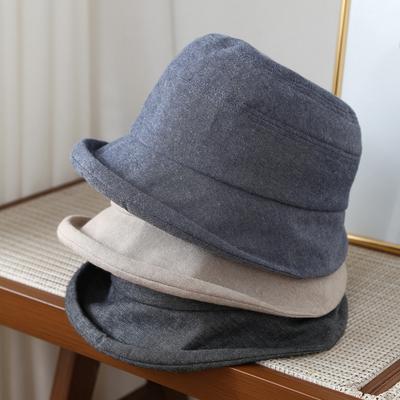 Japanese-style Minimalist Linen Breathable Rolled-brim Fisherman Hat Women, Casual, Face-slimming, Versatile