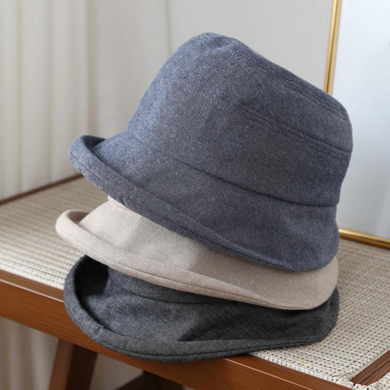 Japanese-style minimalist linen breathable rolled-brim fisherman hat women, casual, face-slimming, versatile