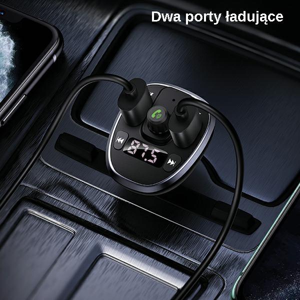 Usams Zestaw Głośnomówiący C21Z Transmiterem Fm, Bluetooth 5.0, Mp3, 2Xusb 3,4A Czarny/Black Cc115Gc01 (Us-Cc115)