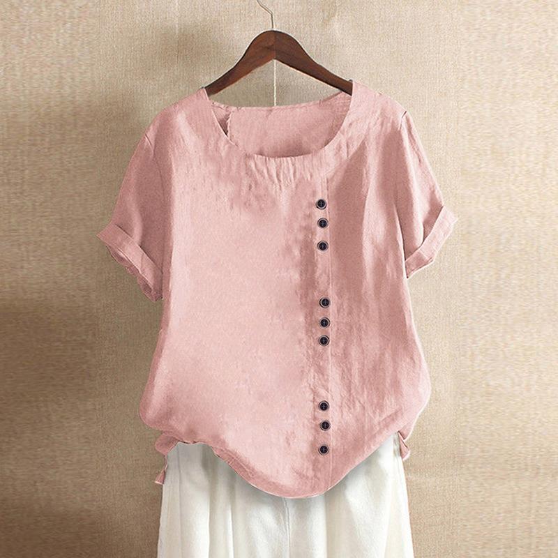 BITCED Women's Fashion Casual Solid Color Print Short Sleeve O-Neck Blouses & Shirts