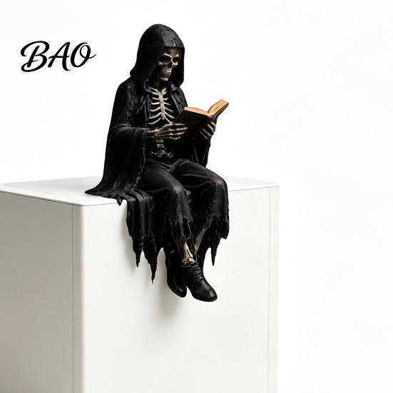 Halloween Skelett Dekor Gothic Dunkle Fantasy Figur, Lesendes Buch Statue, Akademie Fantasy-Thema Haus für Bibliothek Büro Arbeitszimmer Sammler Ausstellungsstück