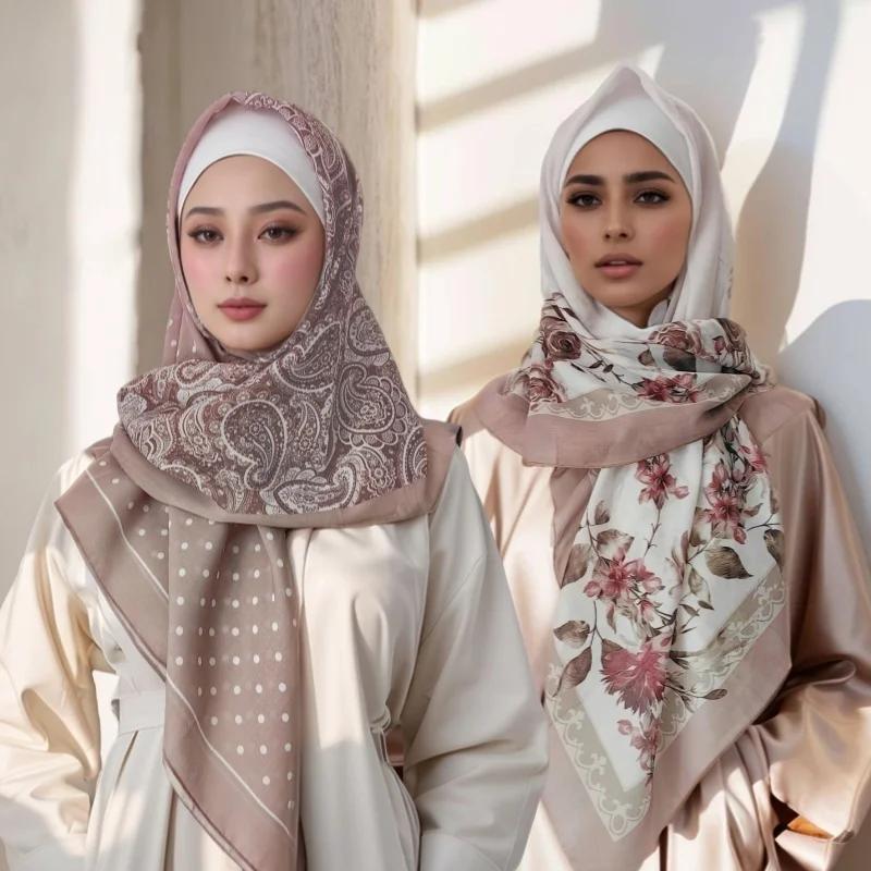 73Colors Malaysia Tudung Bawal Flower Print Hijab New Design Headscarf Premium Cotton Voile Soft Fashion Muslim Square Scarf