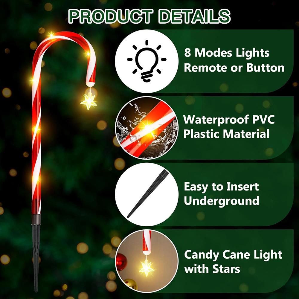 Christmas Candy Cane Lights 8 Modes Timer Remote Waterproof Battery Operated Pathway Marker Garden Landscape Decor Lawn Lights