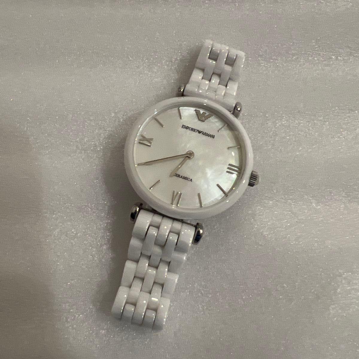 Used [Good Condition] Armani Watch Ceramic White Ladies Shell EMPORIO ARMANI Watch