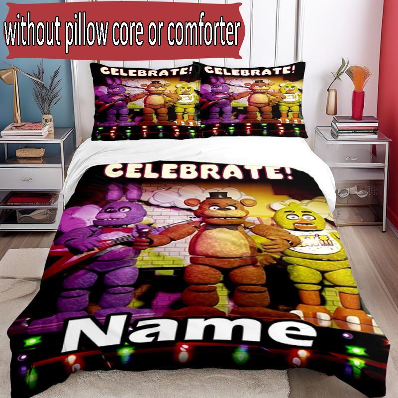 3pcs Duvet Cover Set (1*Duvet Cover + 2*Pillowcase, Without Core), Custom Name Five Nights At Freddy's Pattern Bedding Set, Home Bedroom Decor Gift